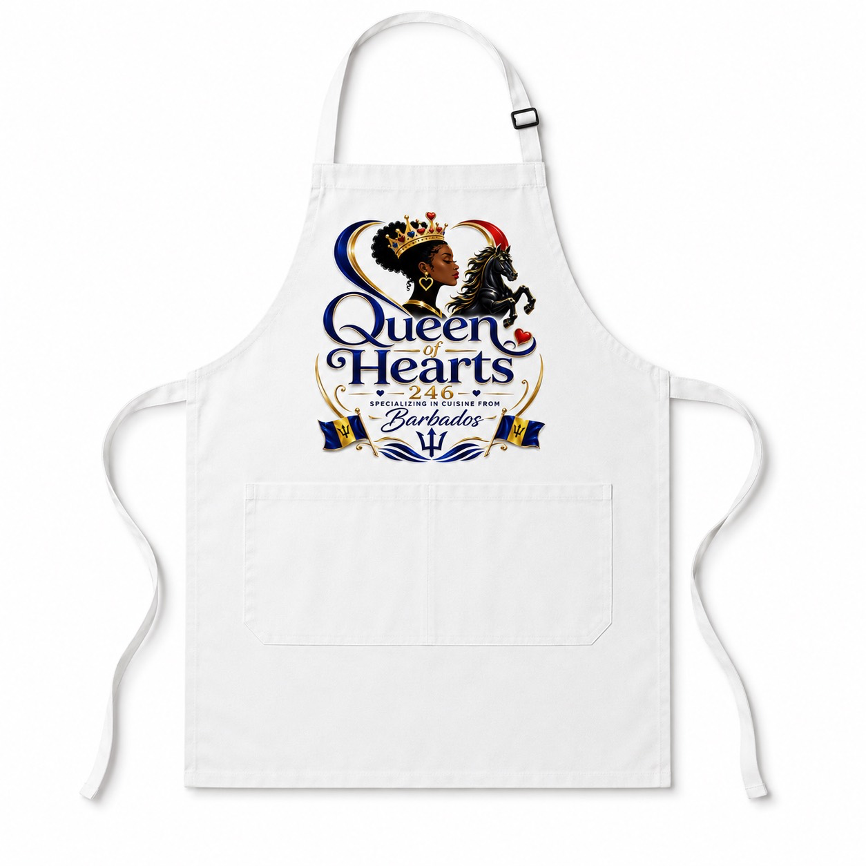 White Queen Of Hearts 246 Cuisine apron merchandise mockup